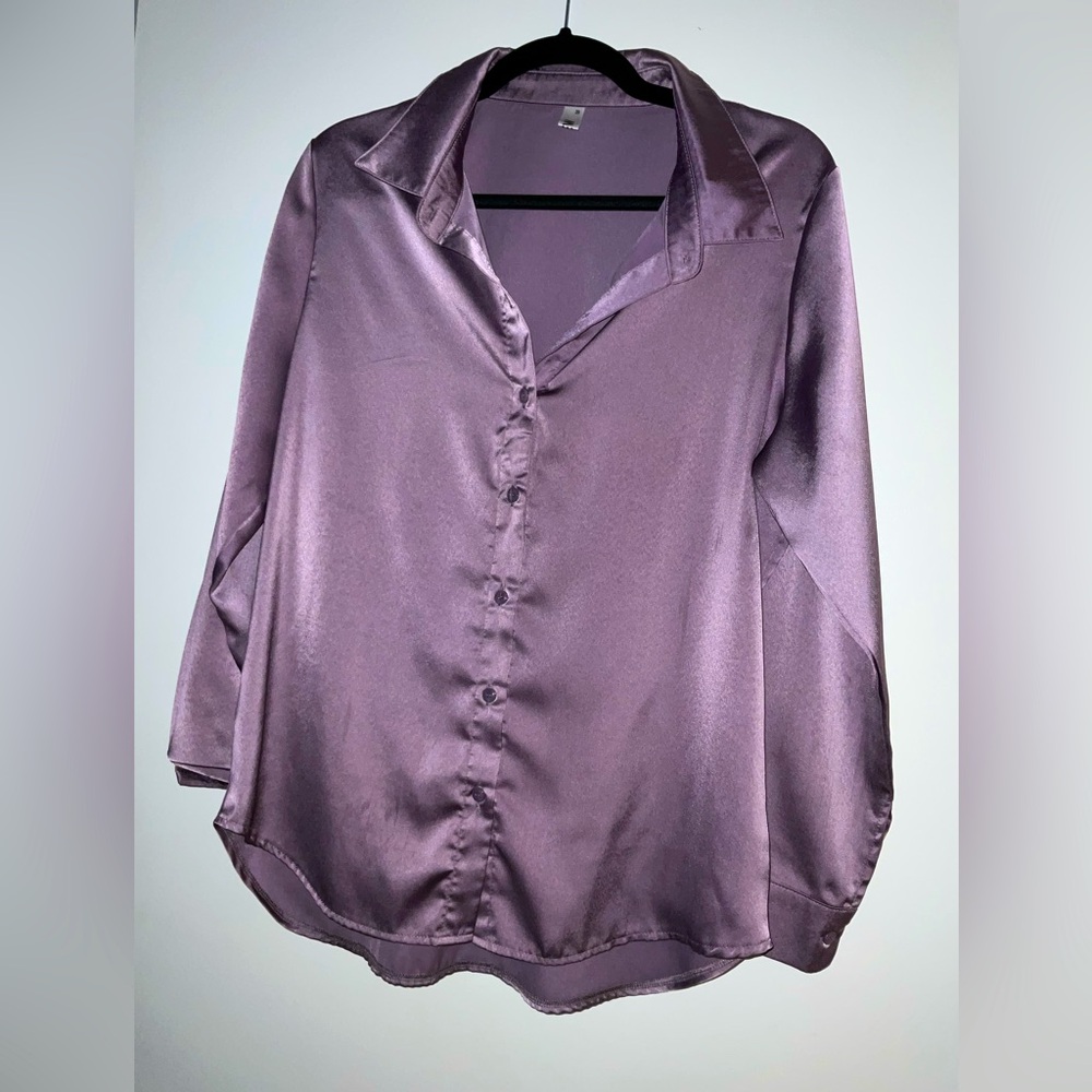 Mauve purple Satin Button Down Dress Shirt | Medium